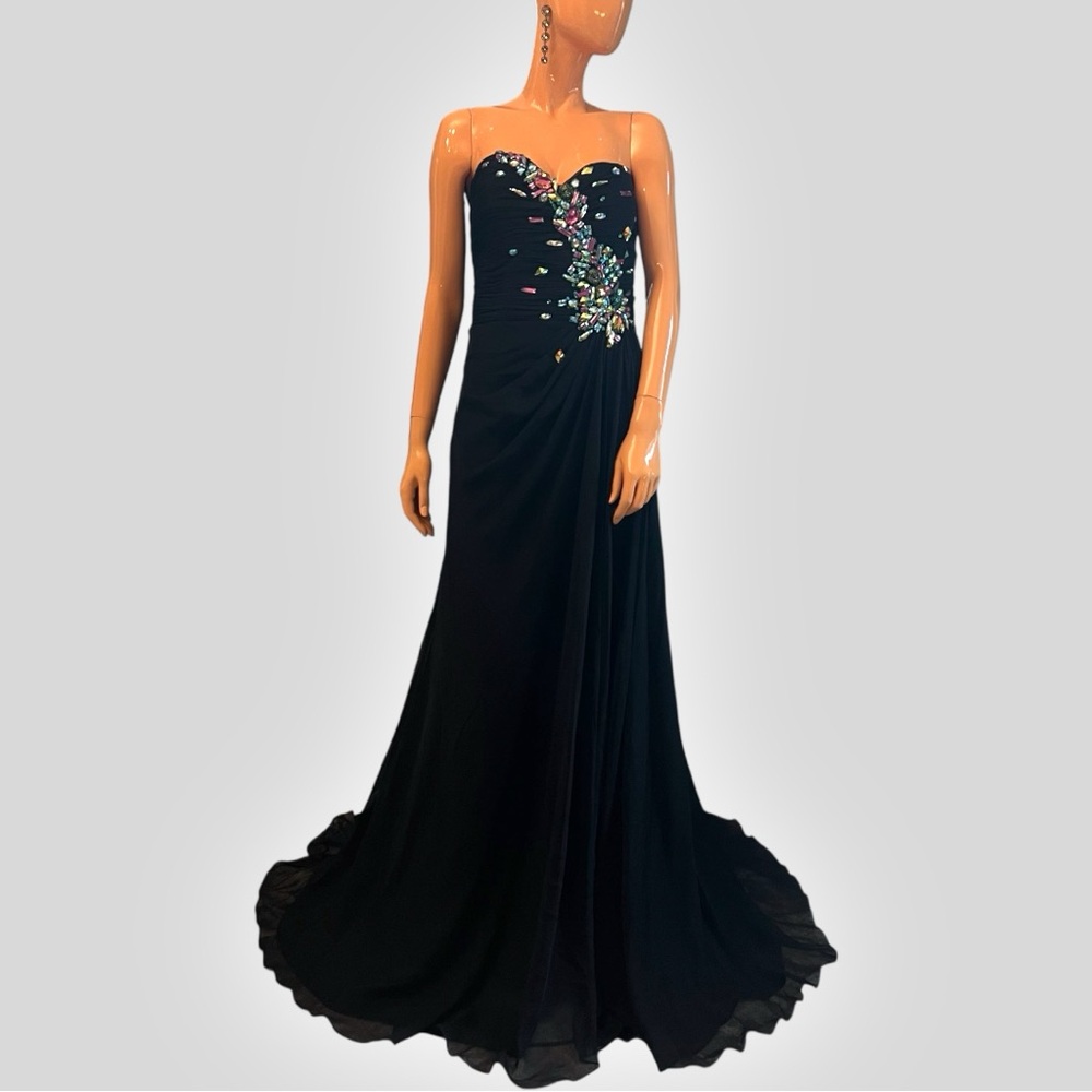 MAC DUGGAL Plus Size Strapless Maxi Dress with Crystal Accent Wedding Guest